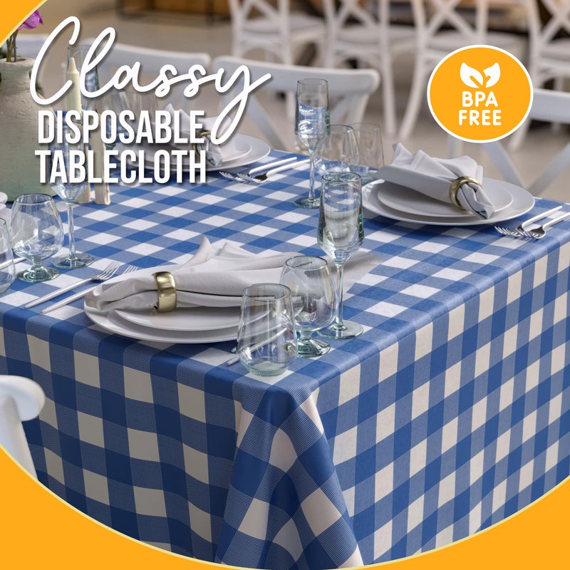 Exquisite Picnic Table Cover - 12 Pack Premium Rectangle Plastic Tablecloth - Blue & White Checkered BBQ Plastic Table Cover - Gingham Checkerboard Disposable Plastic Tablecloth 54" x 108" Rectangle - Image 3